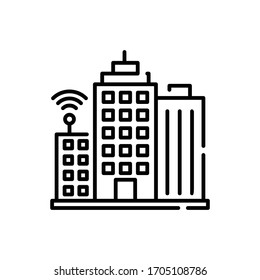 Ilustración vectorial de edificios inteligentes. Icono de línea de símbolos Tecnología e Smart Working. 