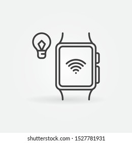 Smart Bulb connected with smartwatch via wifi vector icon in thin line style