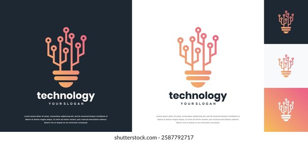  smart bulb connection technology logo design template. technology light bulb logo icon