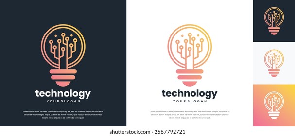  smart bulb connection technology logo design template. technology light bulb logo icon