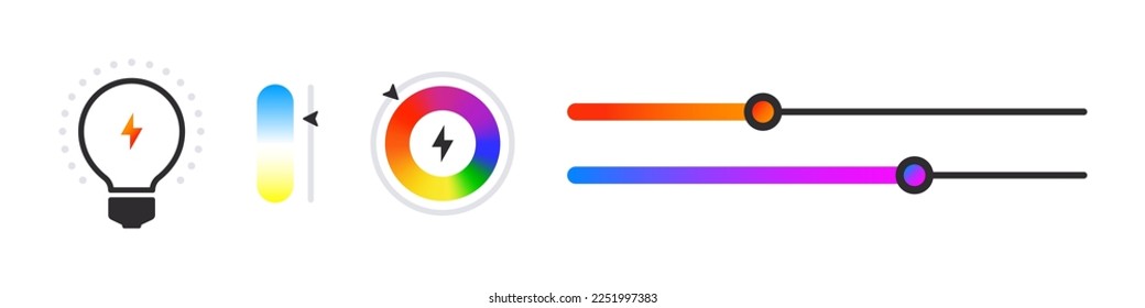Smart bulb control icons. LED bulbs with wireless remote. Vector illustration
