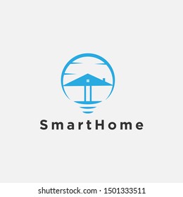 smart bulb home logo design vector