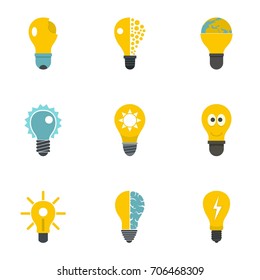 Smart bulb icons set. Flat illustration of 9 smart bulb vector icons for web design