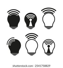 Symbole für intelligente Glühbirnen Drahtlose Lichtsymbole. Wi-Fi-Verbindungsvektor. Technologiedesign.