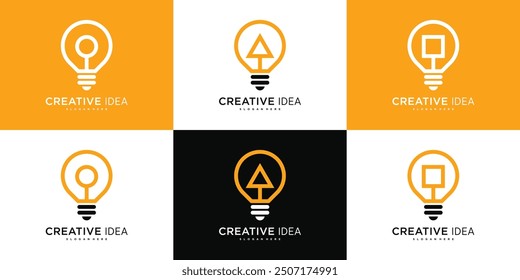 Smart bulb logo design abstrack with syimbol geometric. Premium Vector