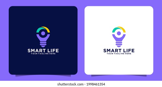 smart bulb logo with happy people concept and light bulb design template