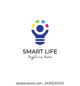 smart bulb logo with happy people concept and light bulb design template. Vector illustration