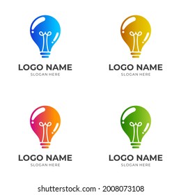 smart bulb logo template with flat colorful style