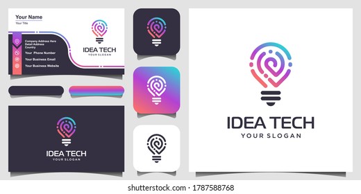 Smart Bulb Tech Logo Icon And Business Card Design . Bulb Logo Design Colorful . Idea Creative Light Bulb Logo . Bulb Digital Logo Technology Idea