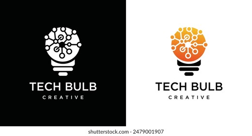 Icono de logotipo de tecnología de bombilla inteligente. Ideas creativas del logotipo de la bombilla. Idea de tecnología de logotipo digital de bombilla	