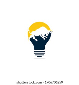Smart bull vector logo design. Bull with bulb icon vector logo.