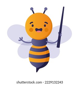 Smart bumblebee teacher with pointer in hand. Back to school. Vector illustration of smart bee student. Education concept