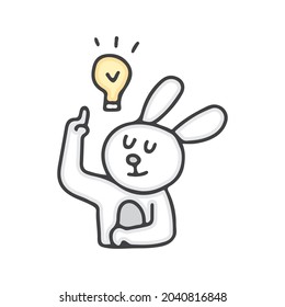 Smart bunny cartoon with thinking expression. Perfect for kids, greeting card, baby shower girl, fabric design.