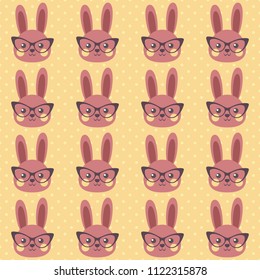 Smart bunny pattern, Seamless vector illustration with cute characters