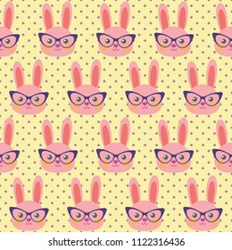 Smart bunny pattern, Seamless vector illustration with cute characters