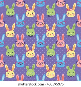 Smart bunny, Seamless vector illustration with cute characters
