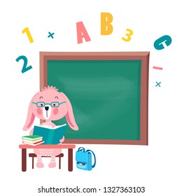 
smart bunny student at school