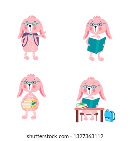 
smart bunny student at school