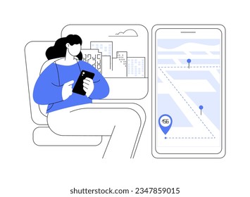 Smart bus app abstract concept vector illustration. Tracking path with smart bus mobile app, IoT idea, Internet of Things, modern city technology, public transport program abstract metaphor.