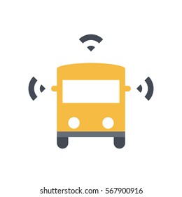 Smart bus icon - yellow bus with three wifi symbols - Pixel perfect icon