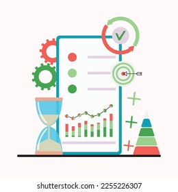 Smart business chart in mobile app, metrics and stats, management and control. Business chart mobile, app, technology smart with graph digital illustration
