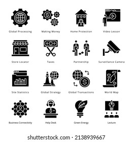 Iconos de glifos para empresas inteligentes: sólidos vectores