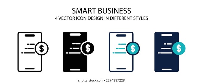 Intelligentes Business-Icon in Umriss-, Dünn-Linie-, Solid-, gefüllt und flach. Vektorgrafik zweier farbiger und schwarzer, intelligenter Geschäftssymbole kann für mobile, iPhone-, web-basierte