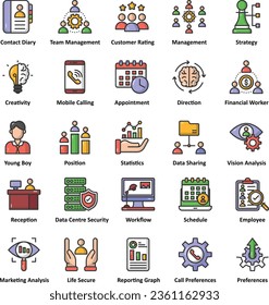 Conjunto de iconos de negocios inteligentes que se puede utilizar en proyectos relacionados con el negocio con sistema jerárquico, estrategia, creatividad, idea, gráfico de informes, estrategia de ajedrez, carga de sitios web e icono de visión
