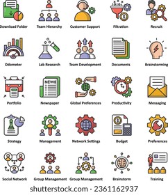 Conjunto de iconos de negocios inteligentes que se puede utilizar en proyectos relacionados con el negocio con sistema jerárquico, estrategia, creatividad, idea, gráfico de informes, estrategia de ajedrez, carga de sitios web e icono de visión