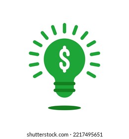 smart business idea icon with green cartoon light bulb. concept of simple smart wealth strategy or economy growth pictogram. flat trend modern conclusion logotype graphic web design isolated on white