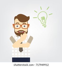 Smart business man standing and thinking lamp, idea or solution concept