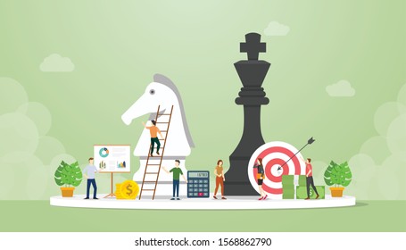 smart business strategy concept with chess pawn with goals and financial target with modern flat style - vector