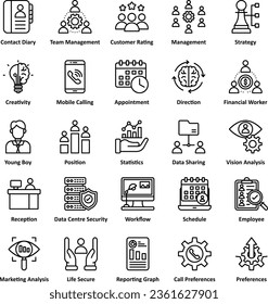 Conjunto de iconos de vectores de Smart Business, incluidos material de oficina, finanzas, economía, banca, administración del personal y muchos tipos de iconos relacionados con las empresas y las finanzas