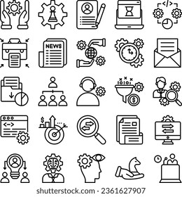Conjunto de iconos de vectores de Smart Business, incluidos material de oficina, finanzas, economía, banca, administración del personal y muchos tipos de iconos relacionados con las empresas y las finanzas