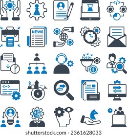 Conjunto de iconos de vectores de Smart Business, incluidos material de oficina, finanzas, economía, banca, administración del personal y muchos tipos de iconos relacionados con las empresas y las finanzas