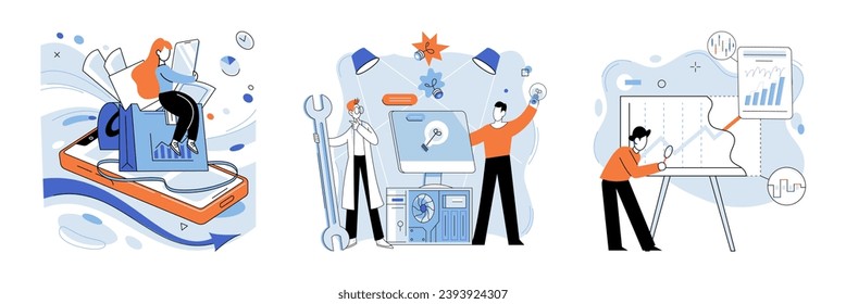 Smart business vector illustration. Creative achievements sculpt statue thriving smart business Aspiration, rhythm echoing through corridors smart progress Smart thinking, fuel propelling engine