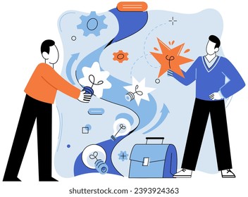 Smart business vector illustration. Efficient technology is brush painting canvas smart business Innovation is navigator guiding ship through sea smart success Creative achievements sculpt statue