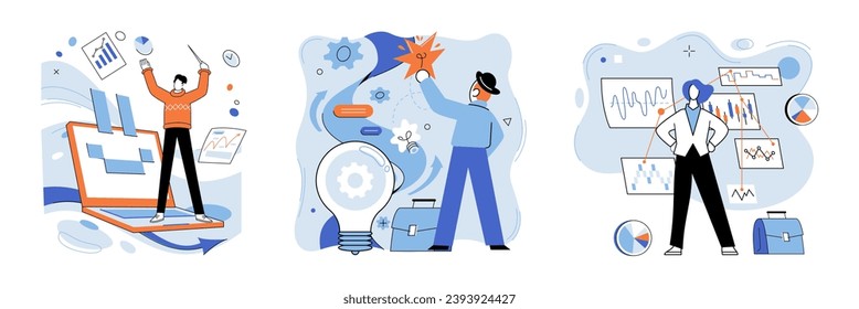 Smart business vector illustration. Smart strategies, catalysts for achieving business goals Challenge status quo with smart and efficient innovation Brainstorming sessions are birthplaces smart ideas