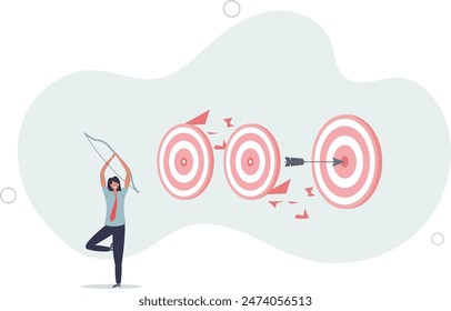 smart businessman archery hit multiple bullseye with single arrow..flat illustration.