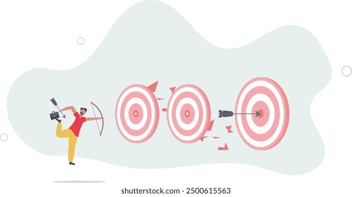 smart businessman archery hit multiple bullseye with single arrow.flat design with people.