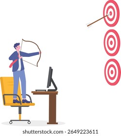 a smart businessman archery hit multiple bullseyes with a single arrow.flat character life .

