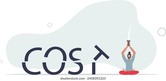 smart businessman cutting the word COST with his sword.flat vector illustration.