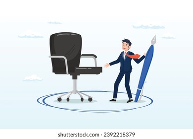 Smart businessman drawing circle around his office chair, work boundary, comfort zone or scope of work, set up assignment or management authority (Vector)