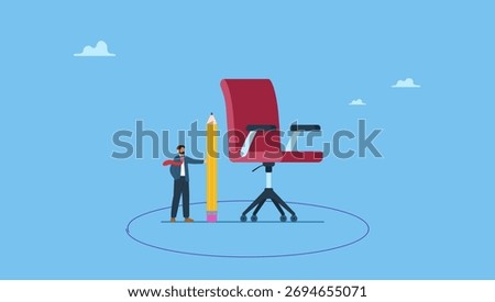 Smart businessman drawing circle around his office chair. Work boundary, comfort zone or scope of work, set up assignment or management authority.