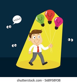 Smart businessman getting a lot of ideas, vector illustration cartoon