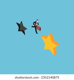 Smart businessman jump from old to new shiny star isometric 3d vector concept for banner, website, illustration, landing page, etc