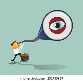 Smart Businessman looks through his telescope,Vision business concept