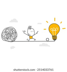 The smart businessman moves away from the complexity and towards the simple idea of ​​a light bulb. Simplify the idea to find a solution, use the thought process or creativity to solve the problem,