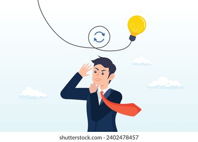 Smart businessman rethink with light bulb idea, rethink or think again to make change for better result, thinking new way to solve problem or make decisions, innovation idea to disruption (Vector)