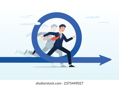 Smart businessman running fast with agility effect on circular agile life cycle workflow, agile methodology for business or software development, flexibility work in modern company management (Vector)